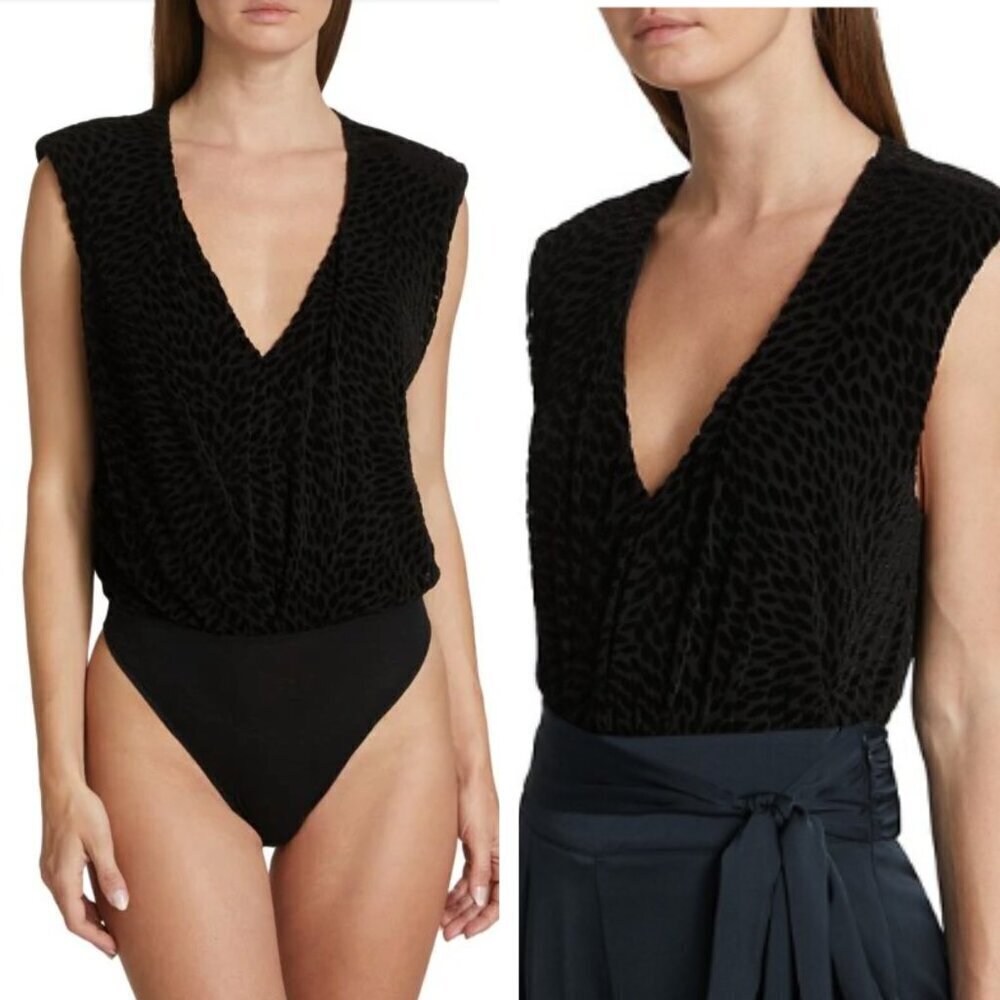 New! Ramy Brook Black Regina Embroidered Bodysuit 21751